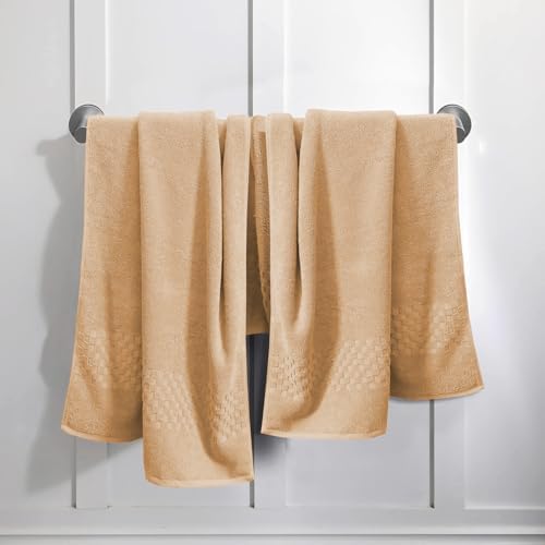 Feather & Stitch 100% Cotton 625 GSM Bath Towel Set of 6, Ultra Soft Highly Absorbent 2 Bath Towels, 2 Hand Towels & 2 Washcloth - Luxury Quick Dry Shower Towels (Taupe)