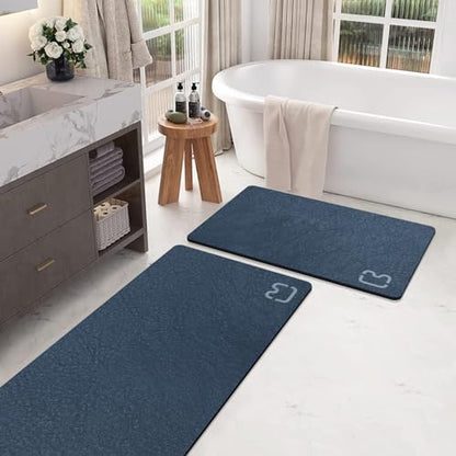 RUERYA Bathroom Rugs and Mats Set 2 Piece Diatomaceous Earth Bath Mat,Navy