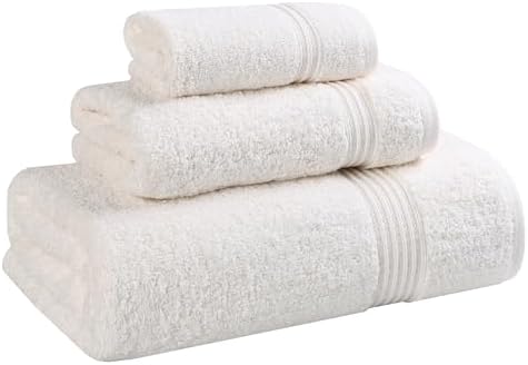 Superior Egyptian Cotton 3-Piece Towel Set, Basic Towels For Bathroom, Home Decor, Guest Bath, Shower, Apartment, Included 1 Face, 1 Hand, 1 Bath Towel, Washcloth, Quick Dry, Ivory
