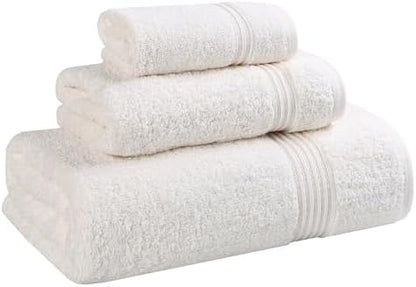 Superior Egyptian Cotton 3-Piece Towel Set, Basic Towels For Bathroom, Home Decor, Guest Bath, Shower, Apartment, Included 1 Face, 1 Hand, 1 Bath Towel, Washcloth, Quick Dry, Ivory