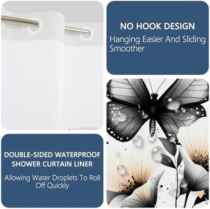 No Hook Shower Curtain with Snap in Liner 71x74 Inch