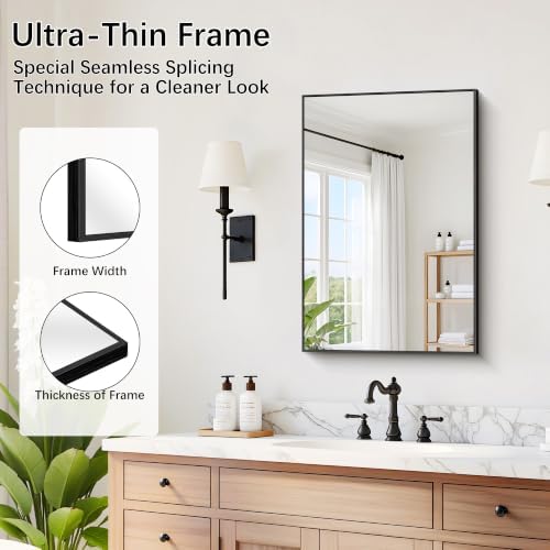 DESBING 16" x 24" Bathroom Mirror, Black Metal Frame Wall Mirror