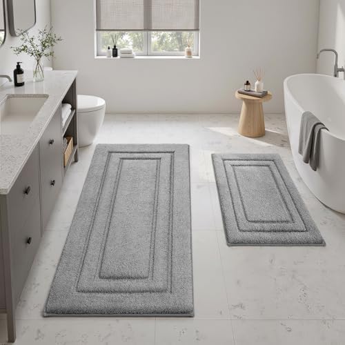 HOMEIDEAS Bathroom Rugs Sets 2 Piece, Soft Extra Long Bath Mat Grey