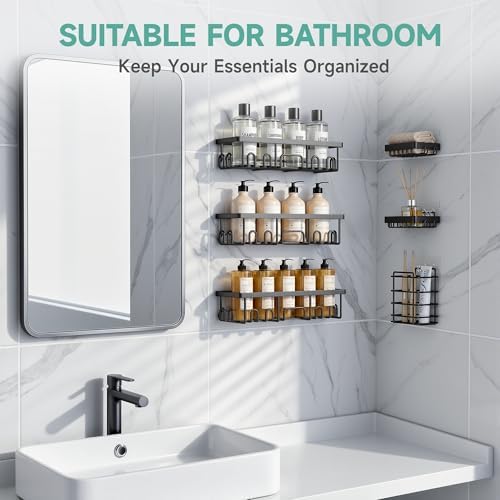 Veken Shower Caddy 6-Pack, Bathroom Organizers and Storage Shelves, Black