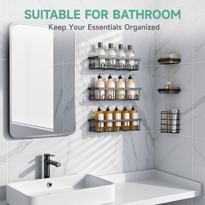 Veken Shower Caddy 6-Pack, Bathroom Organizers and Storage Shelves, Black