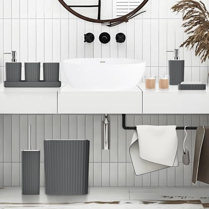 XLHOMO Bathroom Accessories Set - Gorgeous Grey Bathroom Set, 10PC Bathroom Accessory Set, Gray Bathroom Accessories Set, Trash Can, Qtip Holder Dispenser & Soap Dispenser
