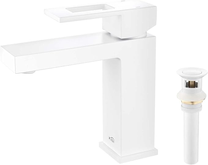 Single Hole Bathroom Sink Faucet with Pop-Up Drain, Solid Brass Single Handle Vanity Faucet, High Arc Modern Bathroom Faucet, Matte White Finish, Corrosion Resistant