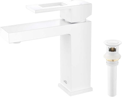 Single Hole Bathroom Sink Faucet with Pop-Up Drain, Solid Brass Single Handle Vanity Faucet, High Arc Modern Bathroom Faucet, Matte White Finish, Corrosion Resistant