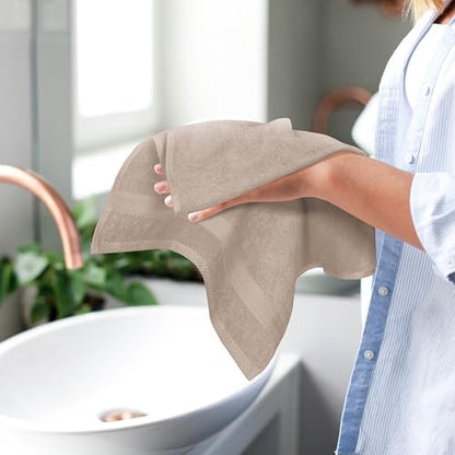 GLAMBURG Ultra Soft 6-Piece Hand Towel Set 16x28-100% Ringspun Cotton - Durable & Highly Absorbent Hand Towels - Ideal for use in Bathroom, Kitchen, Gym, Spa & General Cleaning - Tan