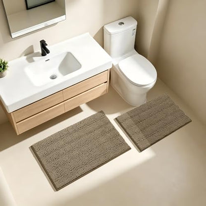 Bcoimo Bath Rugs Mat Set,2 Piece Non Slip Chenille Latte Bathroom Mat Sets