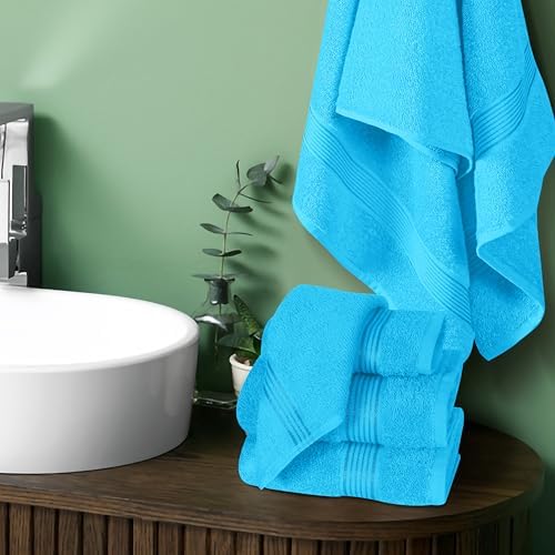 Belizzi Home Ultra Soft 6 Pack Cotton Towel Set, Contains 2 Bath Towels 28x55 inch, 2 Hand Towels 16x24 inch & 2 Wash Coths 12x12 inch, Ideal for Everyday use, Compact & Lightweight - Turquoise Blue