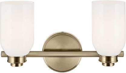 Kichler Shae 15" 2-Light Vanity Light with White Opal Glass in Champagne Bronze, for Bathroom Vanity, Powder Room, Over a Mirror, (15" W x 9" H), 55201CPZ