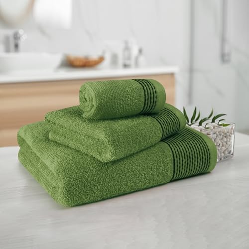 Belizzi Home Ultra Soft 3 Pack Cotton Towel Set, Contains a Bath Towel 28x55 inch, a Hand Towel 16x24 inch & a Wash Coth 12x12 inch, Ideal Everyday use, Compact & Lightweight -Kiwi Green