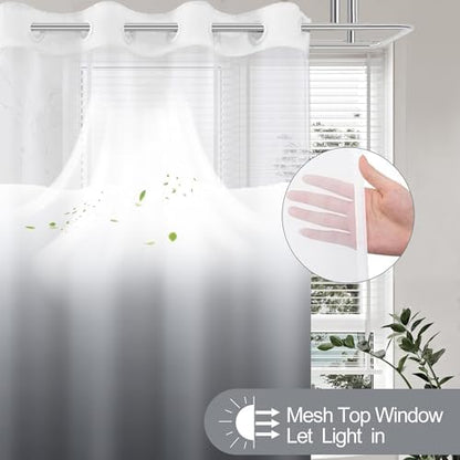 No Hook Shower Curtain and Liner Set for Bathroom, Ombre Black, 71" x 77"