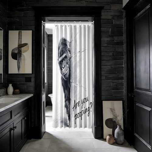 Small Stall Shower Curtain Rv Black and White Monkey, 48 x 72 Inchs
