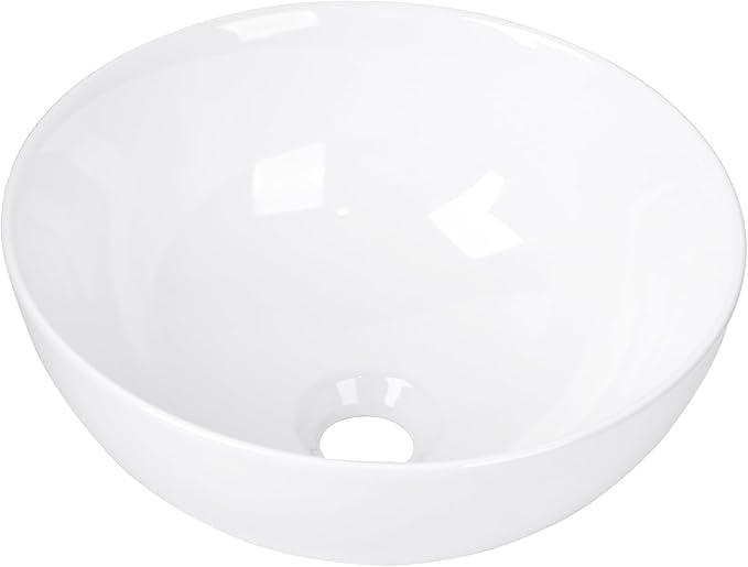 13 Inch Round Bathroom Bowl Sink Above Counter, QISHKA Small White Ceramic Vanity Vessel Sink - 13" x 13" Countertop Circle Art Basin for Space-Saving