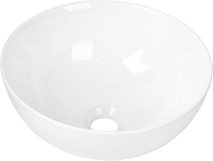 13 Inch Round Bathroom Bowl Sink Above Counter, QISHKA Small White Ceramic Vanity Vessel Sink - 13" x 13" Countertop Circle Art Basin for Space-Saving
