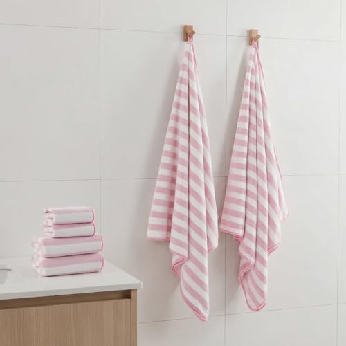 REDKISS Ultra Soft Bath Towel Set 6-Piece 35"x70" | 100% Microfiber, Highly Absorbent | Quick Dry Towels for Bathroom, Spa, Gym | 2 Bath, 2 Hand, 2 Washcloths | Pink