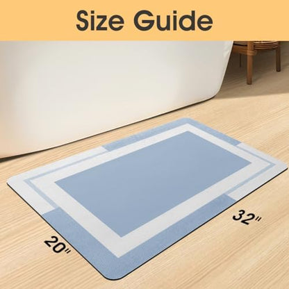 ACCUMTEK Non Slip Bath Mat, Thin Bathroom Rugs Fit Under Door, Quick Dry Bath Mats, Machine Washable Bath Rugs for Bathroom, Bathtub & Kitchen, Bathtub & Kitchen, Blue/Bordered/32 x20