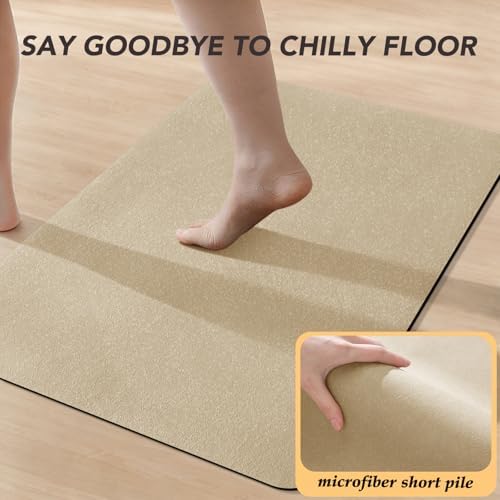 ACCUMTEK Non Slip Bath Mat, Thin Bathroom Rugs Fit Under Door, Quick Dry Bath Mats, Machine Washable Bath Rugs for Bathroom, Bathtub & Kitchen, Camel/Upgraded Solid/32 x20