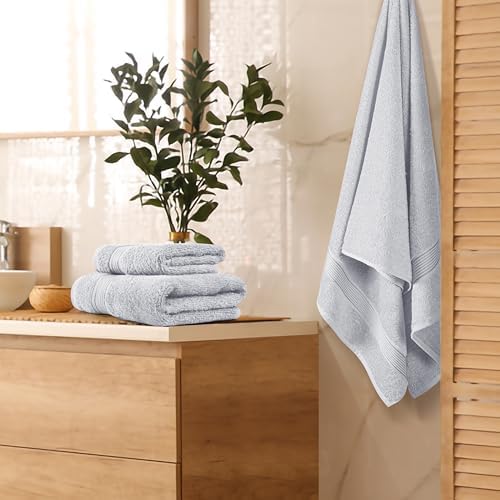 Belizzi Home Ultra Soft 3 Pack Cotton Towel Set, Contains a Bath Towel 28x55 inch, a Hand Towel 16x24 inch & a Wash Coth 12x12 inch, Ideal Everyday use, Compact & Lightweight - Light Grey