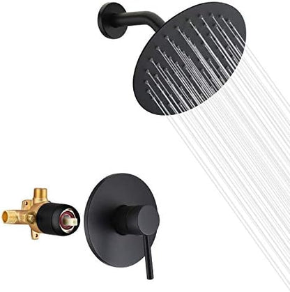SUMERAIN Matte Black Shower Faucet Set, 8 Inches Rain Shower Head | Anti-scald Pressure Balance Cartridge, Non-return Check Valves, Single Handle