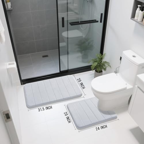 Yimobra Memory Foam Bathroom Mat Set, 31.5 x 20 & 24 x 20 in, Silver