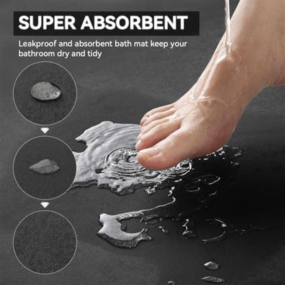 MontVoo -Bath Mat-Rubber Backing Non Slip Quick Dry Absorbent Thin Bathroom Rugs Fit Under Door-Faux Suede Surface Bathroom Floor Mats-Shower Rug for in Front of Bathtub Shower Dark Grey Rug Set