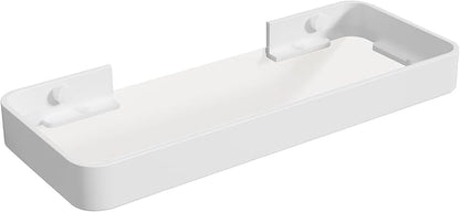 12-Inch Wall Shelf, Clear Tempered Glass with Matte White Aluminum Frame – Versatile Floating Bathroom Organizer