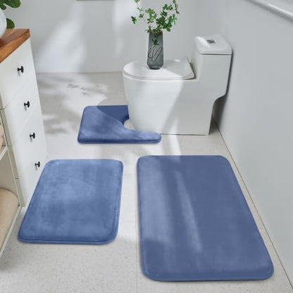 HUXMEYSON 3-Piece Memory Foam Bathroom Rug Set, Dusty Blue