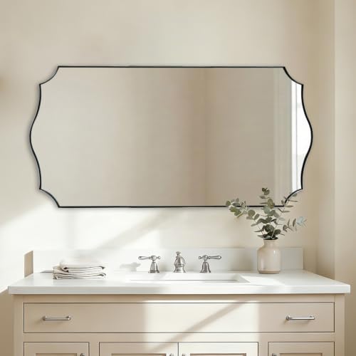 ANDY STAR Brushed Nickel Scalloped Rectangle Mirror, 24x48 Inch Mirror
