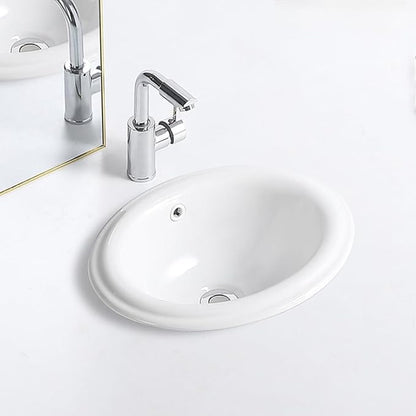 Bathroom Oval Vessel Sink 16" x 12" Small Semi Recessed Sink White Ceramic Sink with Overflow Modern Sinks Bowl Vanity Above Counter Basin