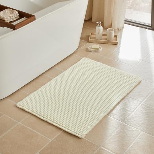 Triohero Cream White Waffle Bath Mat, Boho Bathroom Rugs Non Slip, 24x36
