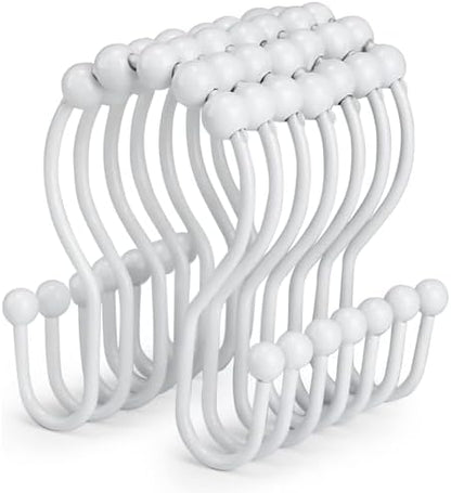 Goowin Shower Curtain Hooks, 12 Pcs Shower Curtain Rings, Stainless Steel Shower Curtain Hangers, Double Hook Shower Curtain Hooks, Smooth Sliding Anti-Drop Shower Rings for Curtain (White)