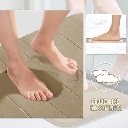 Yimobra Memory Foam Bathroom Mat Set, 24 x 17 & 24 x 20 in, Pale Khaki