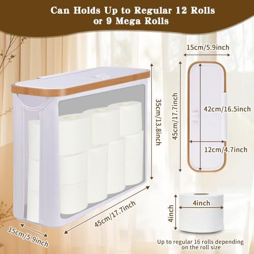 Toilet Paper Storage Basket with Lid - The Ultimate Bathroom Organizer, Free Standing Toilet Paper Holder for Up to 9 Mega Rolls, Toilet Tissue Storage Bin with Handle for RV Closet, White