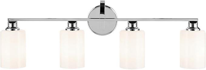 Kichler Gioe 32.25" 4-Light Vanity Light with Opal Glass in Chrome, Damp Rated, for Bathroom, Powder Room, Over a Mirror, (32.25" W x 10.5" H), 55227CH