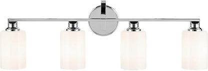 Kichler Gioe 32.25" 4-Light Vanity Light with Opal Glass in Chrome, Damp Rated, for Bathroom, Powder Room, Over a Mirror, (32.25" W x 10.5" H), 55227CH