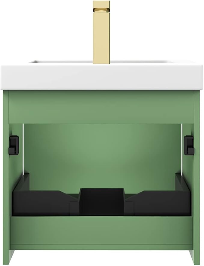 Blossom 20 Inch Bathroom Vanity with Sink, All Wood Wall Mounted Floating Bathroom Vanity Cabinet with Acrylic Sink, Bathroom Sink Cabinet w/Soft-Close Drawer, Modern Style Vanities, Aventurine Green