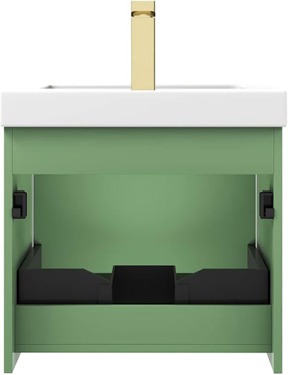 Blossom 20 Inch Bathroom Vanity with Sink, All Wood Wall Mounted Floating Bathroom Vanity Cabinet with Acrylic Sink, Bathroom Sink Cabinet w/Soft-Close Drawer, Modern Style Vanities, Aventurine Green