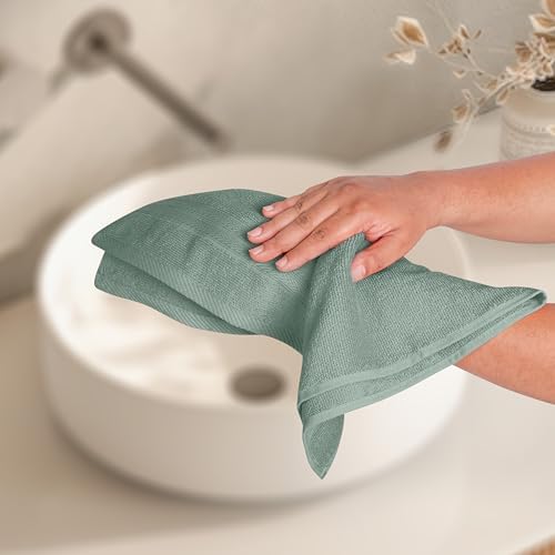 BOUTIQUO Ultra Soft 6-Piece Hand Towel Set 16x28-100% Ringspun Cotton - Durable & Highly Absorbent Hand Towels - Ideal for use in Bathroom, Kitchen, Gym, Spa & General Cleaning - Jade