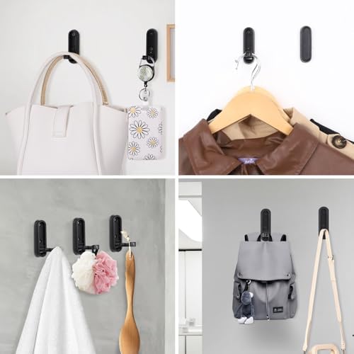 Foldable Wall Hook, Black, 4 Pack, Screw Mounted, Heavy Duty Coat Hooks