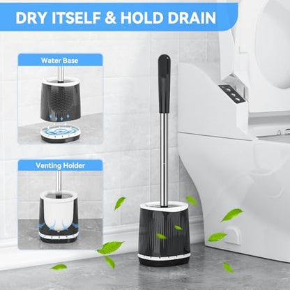 TRENTI Toilet Brush and Holder Set - Bristles Bowl Brush Head with Ventilated Holder, Wall Mounted Compact Set for Bathroom Deep Cleaning
