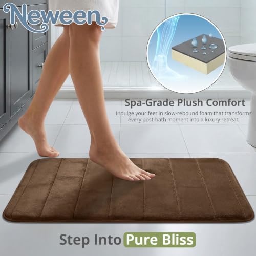 Neween Bathroom Rugs Set 3 Piece, Absorbent Memory Foam Bath Mat, Brown