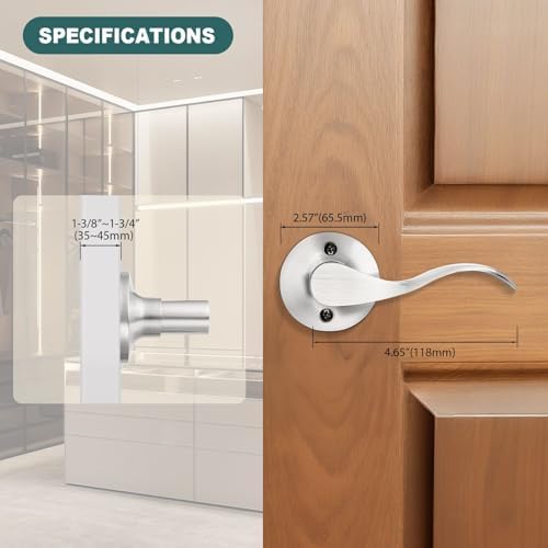 GOBEKOR 2 Pair of Dummy Door Levers Brushed Nickel Interior Door Handle for Left Hand and Right Hand, Non-Turning Handle Pull for Closet French Doors, 4 Pack