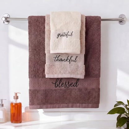 Hahafelt Decorative Bathroom Towel Set,Earth Tones,Grateful Thankful Blessed
