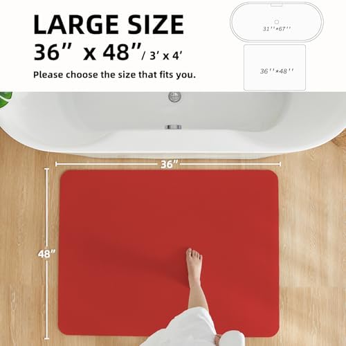 TYUU Thin Bath Mat, Large Christmas Bathroom Rugs Non Slip, 36x48 Red