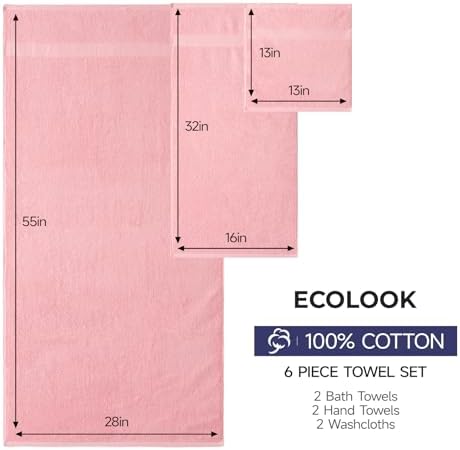 ecolook Ultra Soft 6-Piece Towel Set, 100% Cotton