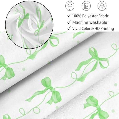Bow Shower Curtain for Bathroom, Teen Girls Theme, Green, 72x72 Inches