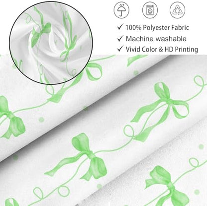Bow Shower Curtain for Bathroom, Teen Girls Theme, Green, 72x72 Inches